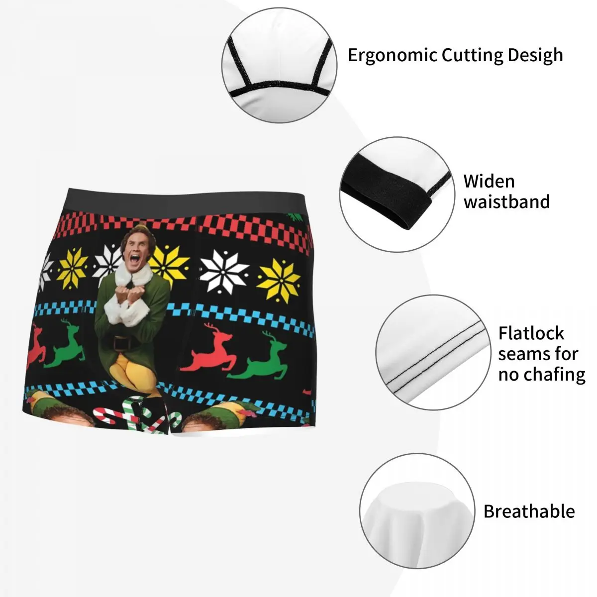 Buddy The Elf Ugly Christmas Sweater Xmas Movie Will Ferrell Man's Boxer Briefs Highly Breathable Underpants Print Shorts Gifts 5