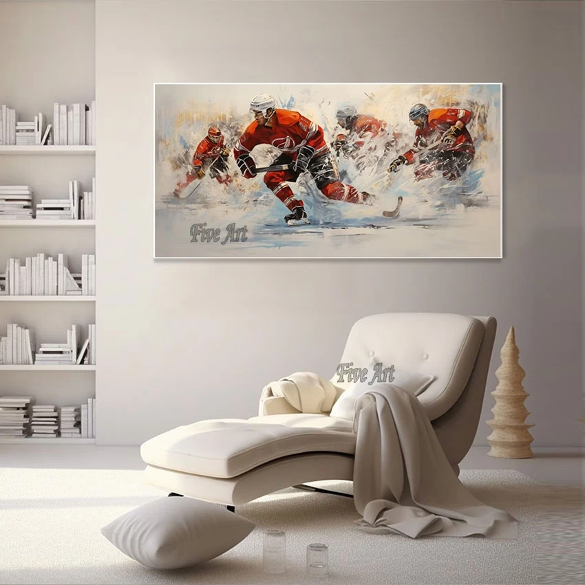 

High Quality Wall Art Pictures For Hotels Hockey Player Canvas Handmade Oil Painting Custom Artwork Home Decoration Accessories