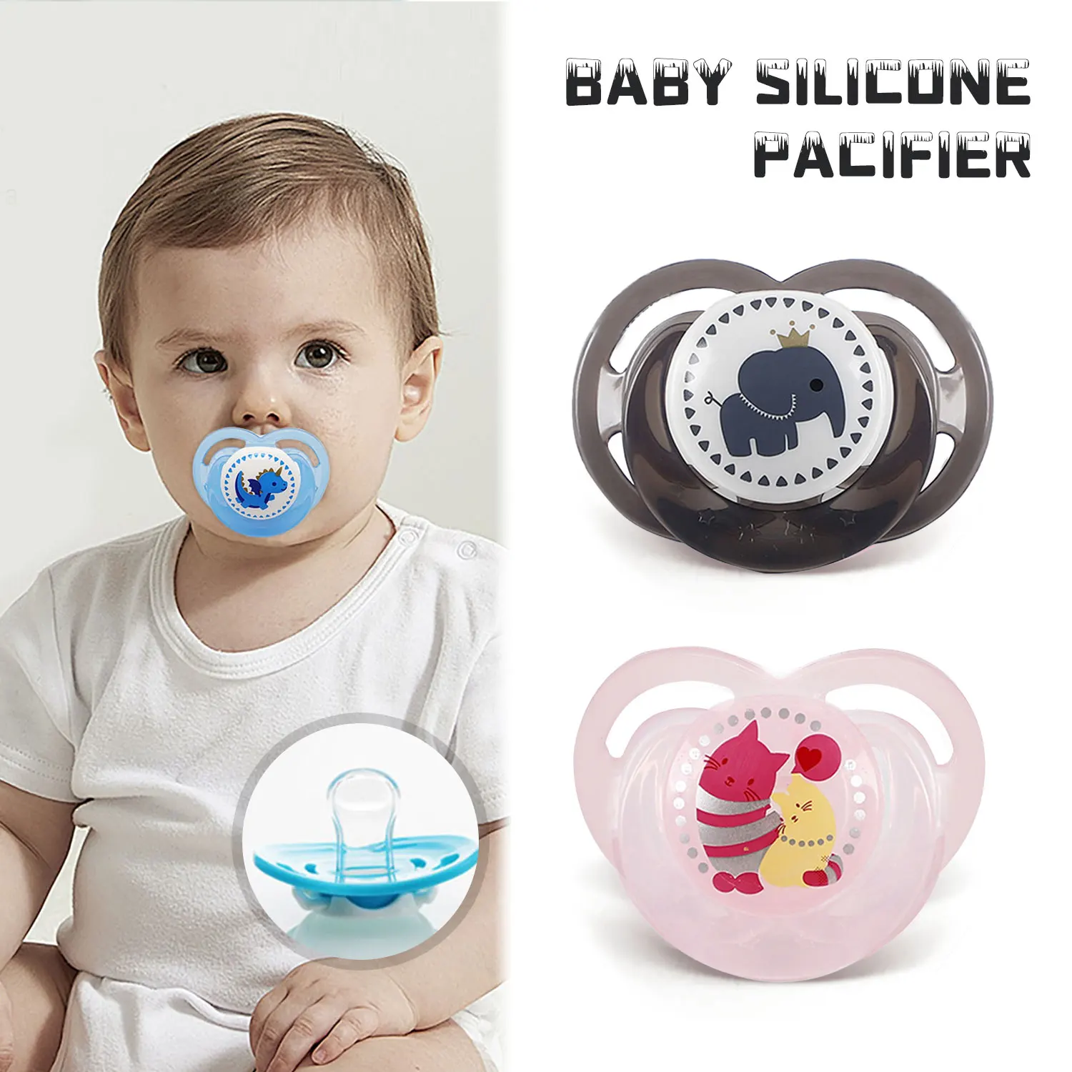 Silicone soothers Animal prints Perfect gift for newborns Breathable and breathable Cry stopper Buck teeth prevention silicone pacifier