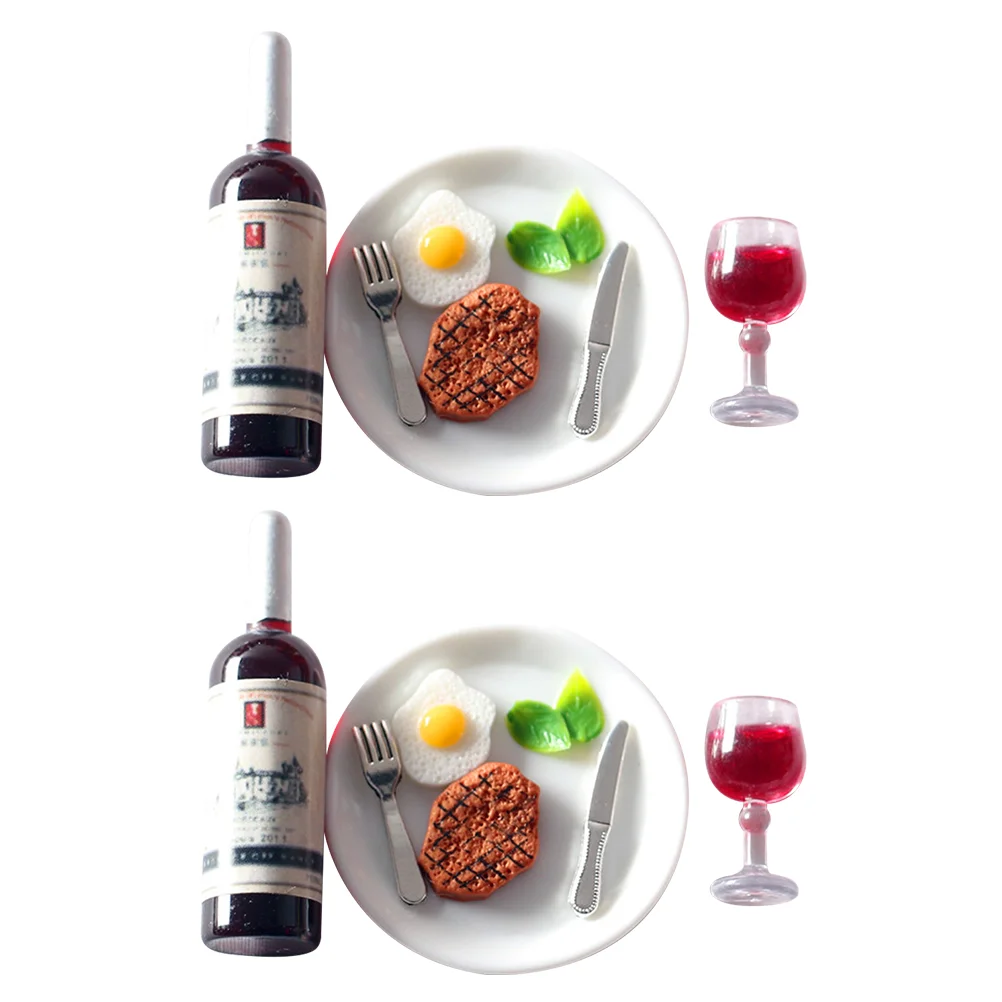 

2 Sets Miniature Food Toys Model Kitchen Decor Pretend Steak Dish Cooking Game Room