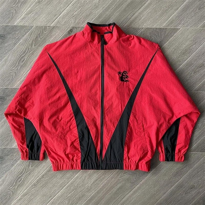 

2024ss HELLSTAR Track Jacket Men Women 1:1 Best Quality Embroidered Logo Red Oversized Jackets