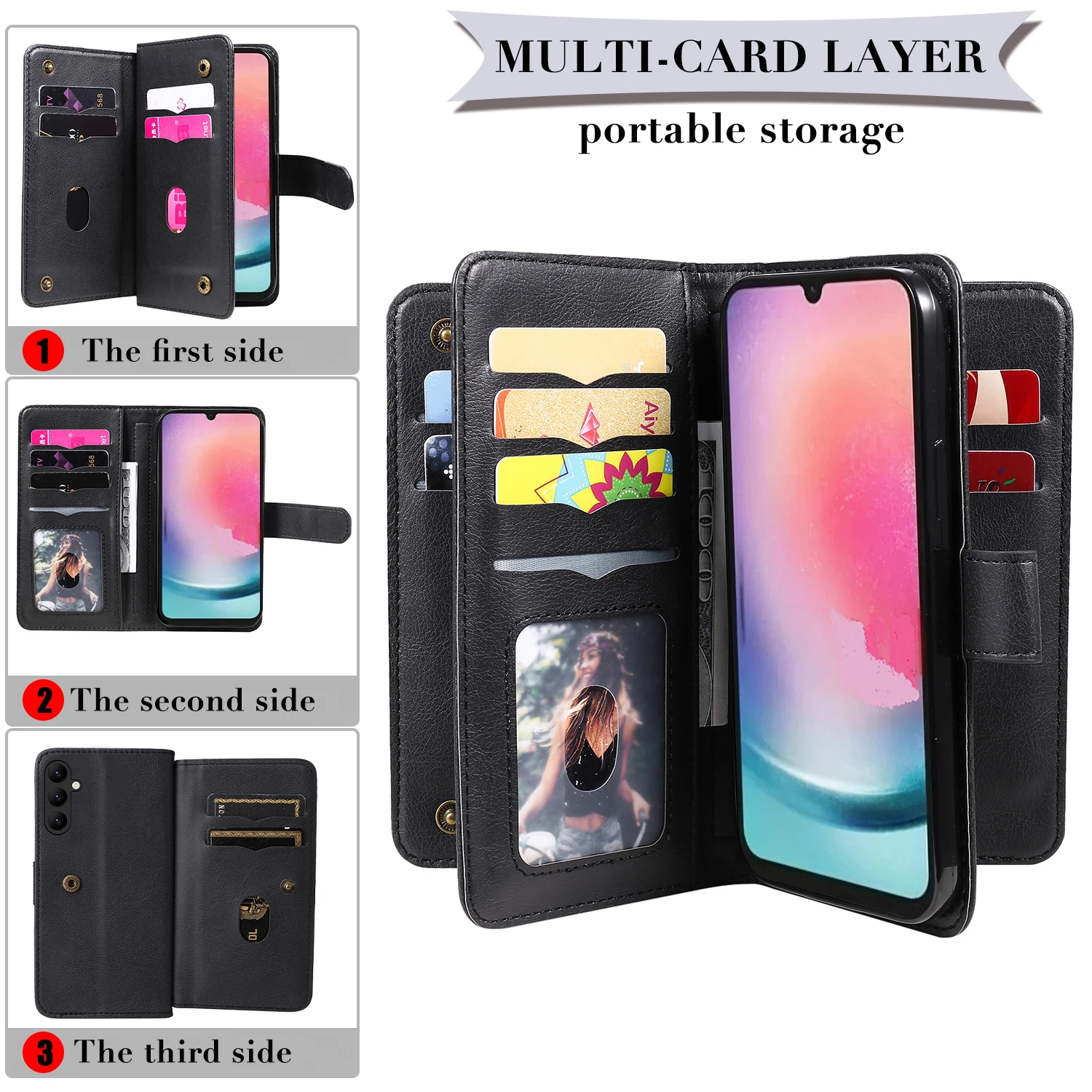 Folio Wallet Phone Case For Samsung Galaxy A14 A13 Lite A33 A53 A73 A34 A24 M54 A25 A23 A52S A72 A82 Wallet 9 Slot Card Cover