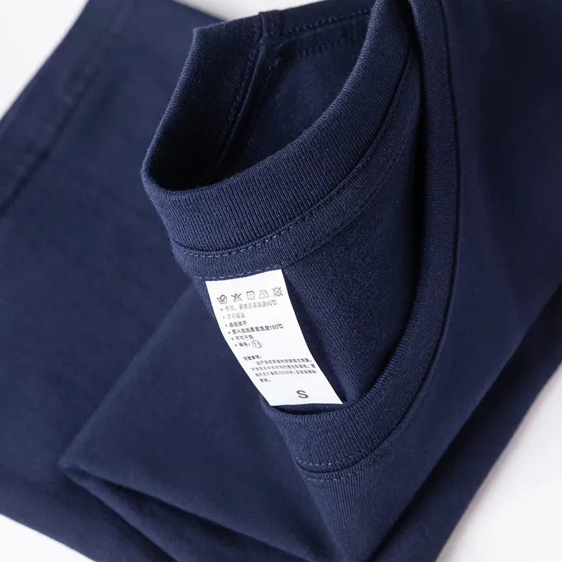 100% Pure Cotton Heavy Navy Blue-sleeved T-shirt, Solid Color Cost-effective Casual Loose Short Sleeved Top