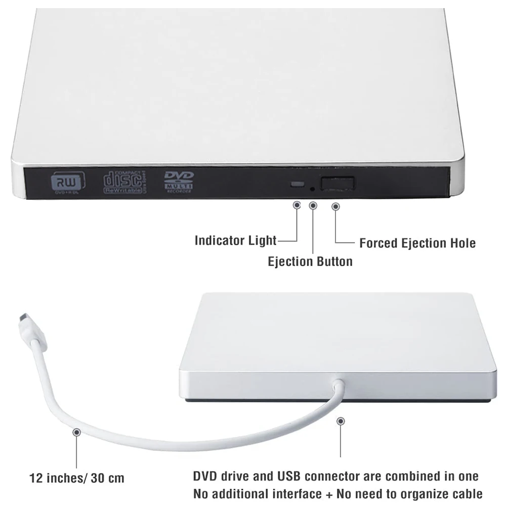 Externo Slim Optical Drive Burner Dvd rw cd Writer Bandeja Player Portátil Portátil para Apple Macbook Pro e Air Usb Tipo-c 3.0 - Imagem 6