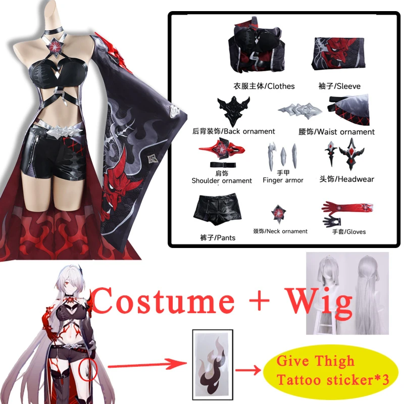 thumbnail image 1 of Juego de cosplay de Acheron, Honkai Star Rail, disfraz rojo de Acheron, vestido, peluca, zapatos, conjunto completo, ropa de fiesta de carnaval para mujer, 1 of 5