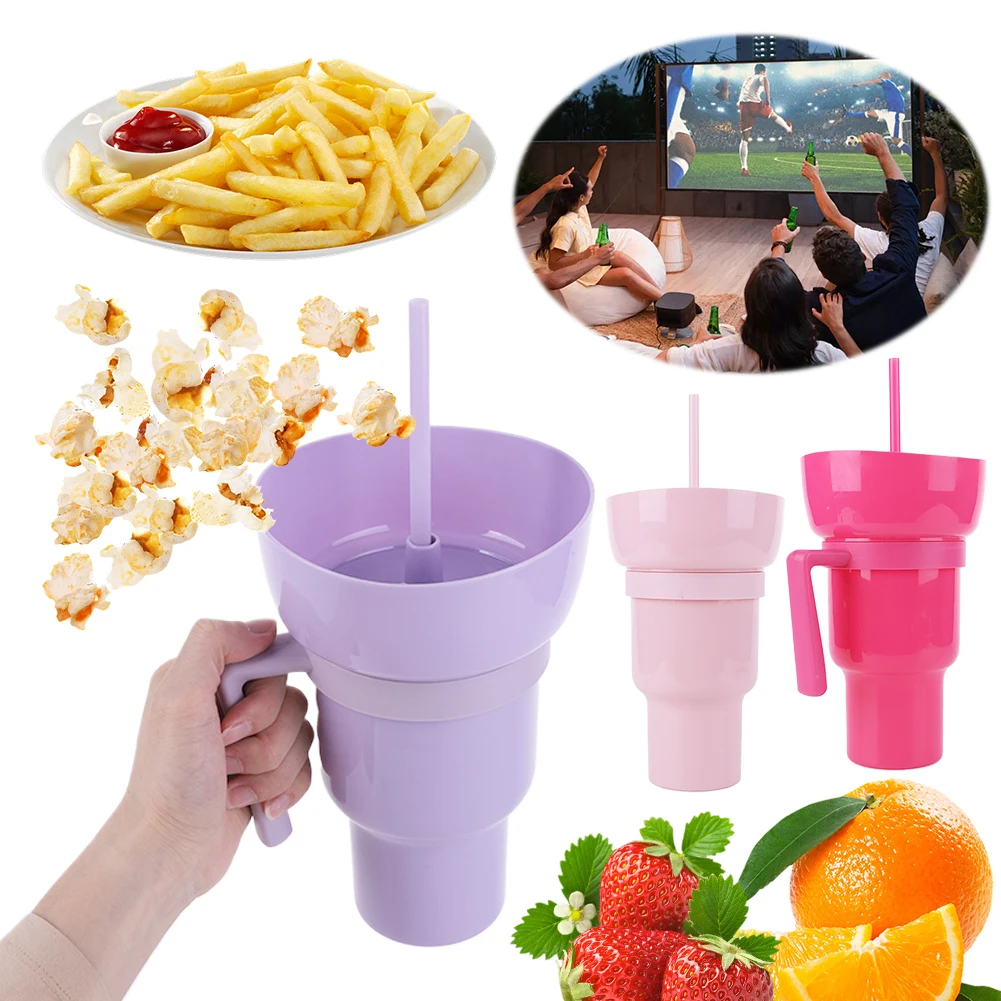 2In1 Stadium Tumbler with Snack Bowl Straw Travel Cup Leak Proof Reusable