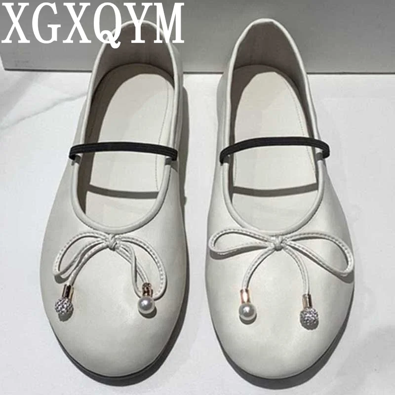 

2023 Runway Designer Women Flat Heel Ballet Shoes Round Toe Slip On One Belt New Style Nature Leather Shoes For Women Mujer