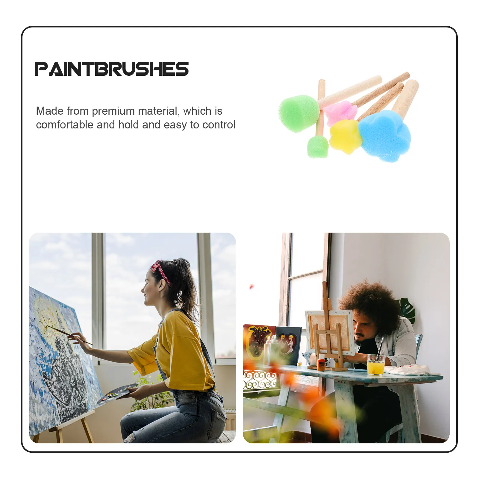 20Pcs DIY 스폰지 페인트 도구 그림 미술 스튜디오 학교용 인체공학적 손잡이가 있는 소형 세척 가능 스폰지 브러쉬
