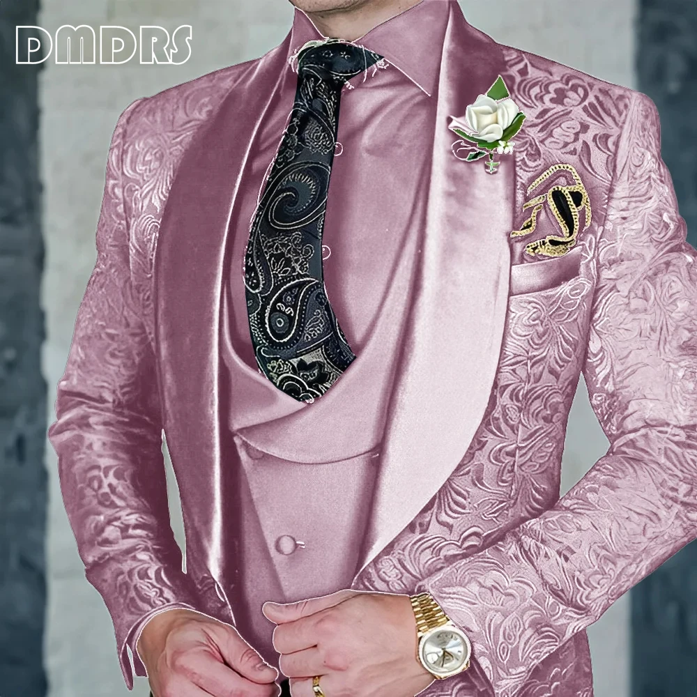 Fashionable Paisley Men's 3-piece Suit Set, Jacquard One Button Blazer, Vest Pants Formal Wedding Party Suits for Men 3