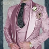 Fashionable Paisley Men's 3-piece Suit Set, Jacquard One Button Blazer, Vest Pants Formal Wedding Party Suits for Men 3