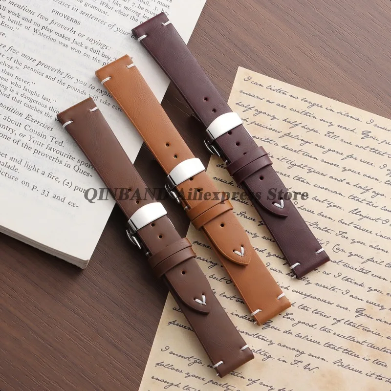 Stainless Steel Butterfly Clasp PU Leather Watchband - Soft Business Bracelet Strap in Black or Brown