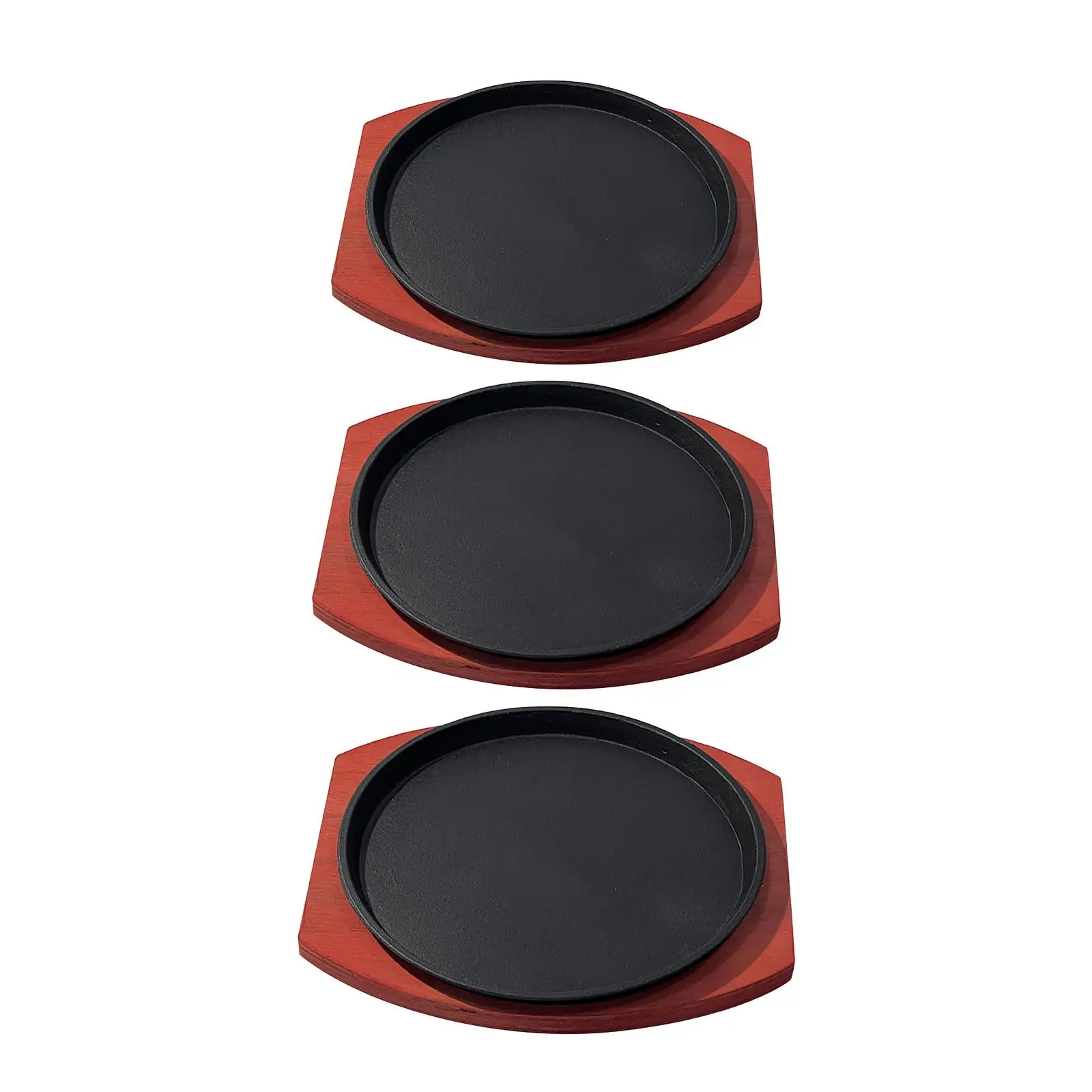 Cast Plate with Wooden Base/ Personal Size Round Sizzling Meat