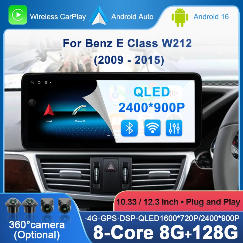 Autoradio Android 16 per auto con guida a destra per Mercedes Benz Classe E W212 2009-2015 Navigazione GPS Carplay Schermo multimediale
