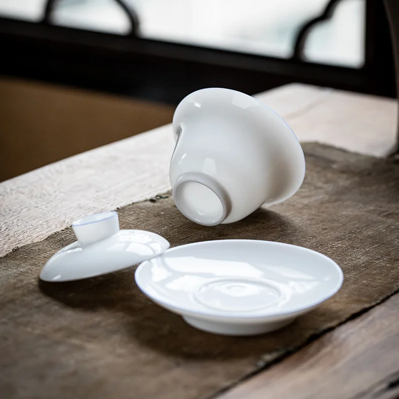 Sweet White Porcelain Tea Tureen Covered Bowl Tea Cup Single Non Hot Set Maker Ceramic Gaiwan Kung Fu Teaware