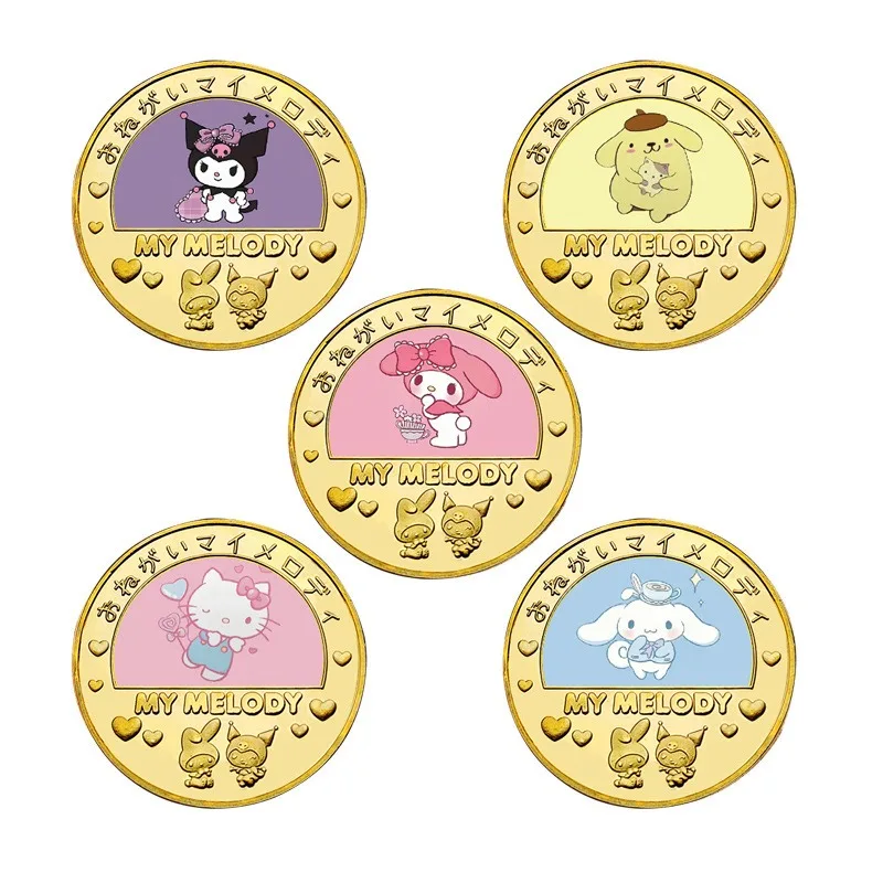 Sanrio Hello Kitty Commemorative Coin Decoration Anime Character Kuromi Melody Anime Cartoon Gold Coin Children Birthday Gift