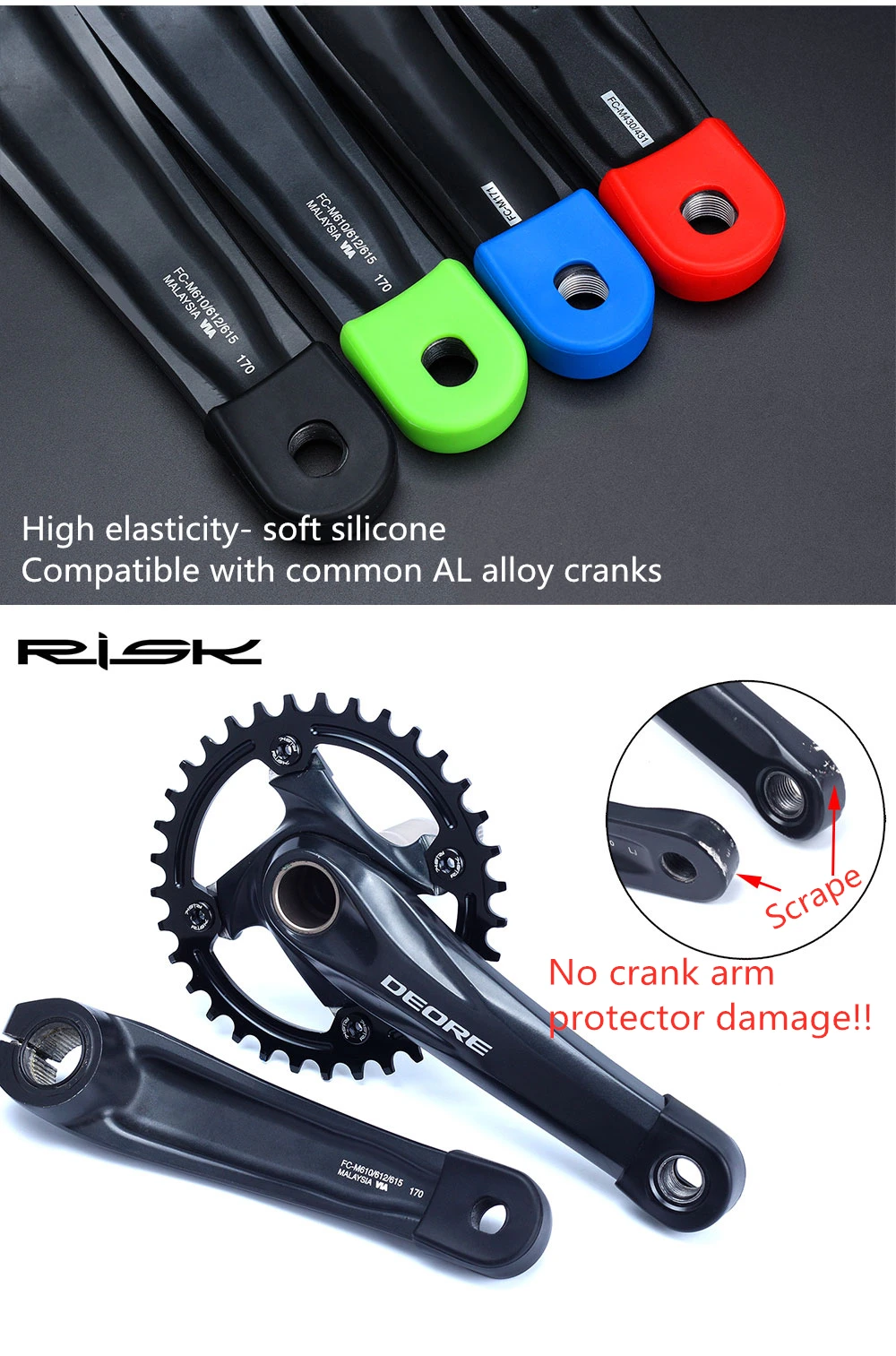 Risk 2pcs Silicone Bicycle Crank Arm Protector Cover Mountain Road Bike Universal Crankset Protective Caps MTB Cycling
