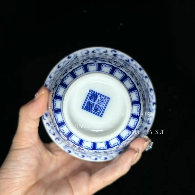 170ml Jingdezhen Ceramic Gaiwan Teacup Handmade Tea Tureen Blue and White Porcelain Tea Bowl Chinese Porcelain Tea Accessories