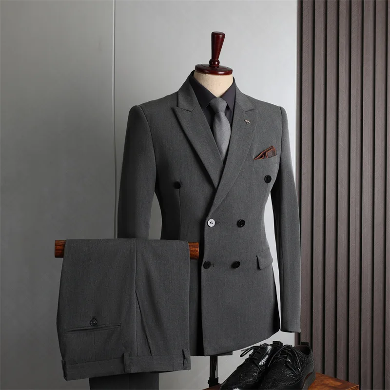 Tailor-made Suits for Men 2 Pieces Suits Man Blazer Jacket and Pants Double Breasted Business Casual Fashion Korean Clothing