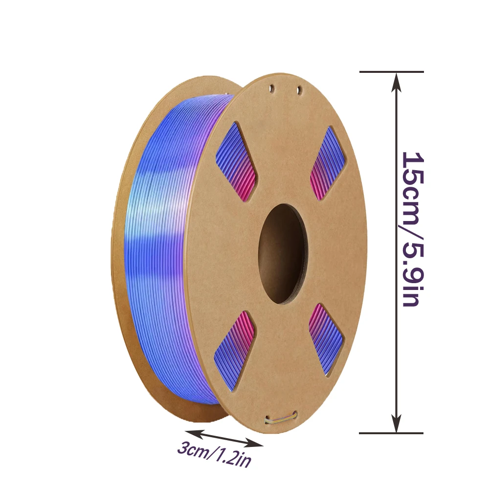 1.75mm 레드 블루 그라데이션 실크 PLA 필라멘트, 광택 있는 질감, ±0.02mm 정확도, 200g/250g/500g/1000g 스풀