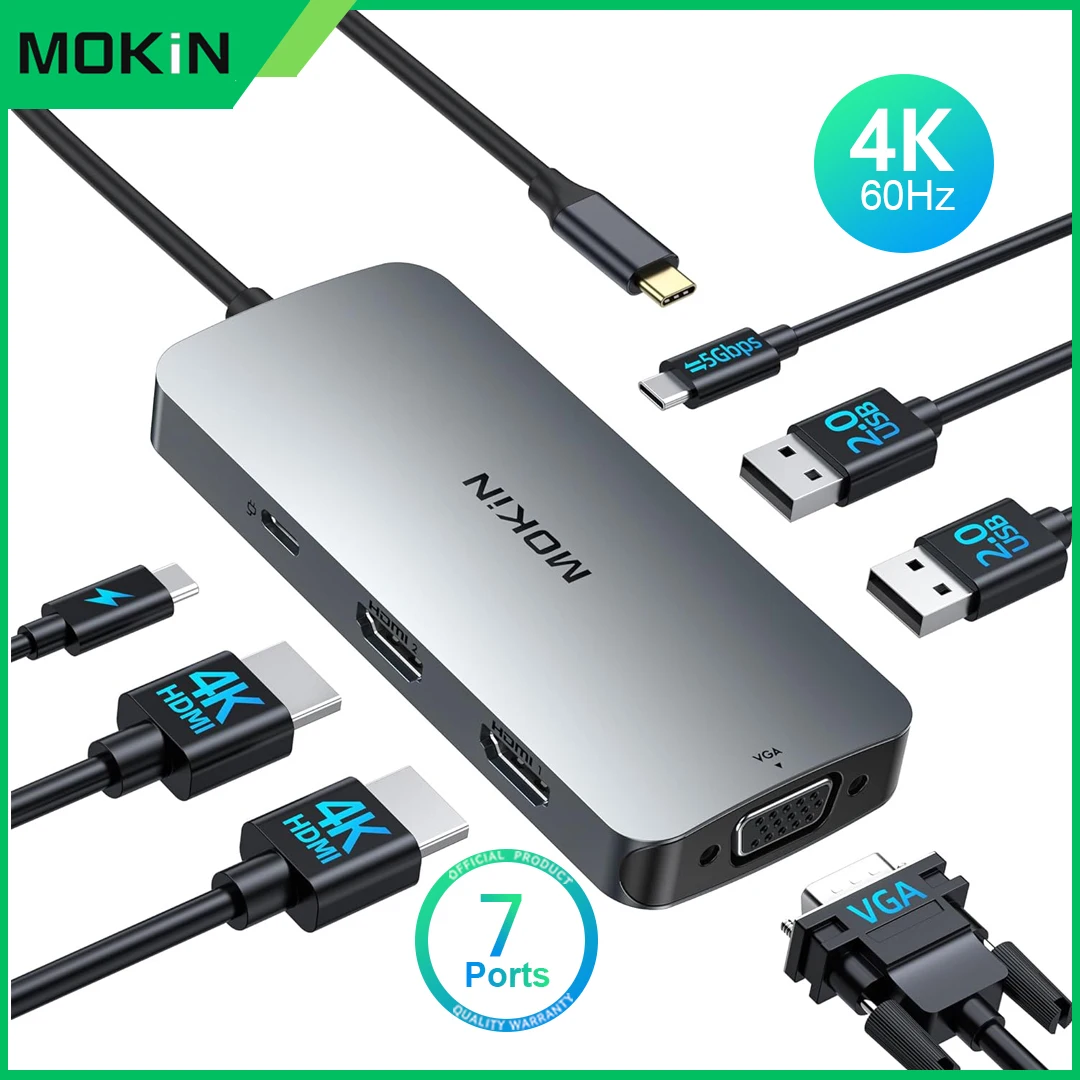 Estación de acoplamiento USB C Dual DisplayPort, concentrador 8 en 1