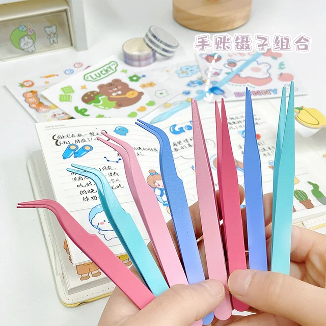 1 Piece Stainless Steel Candy Macaron Color Precision Tweezer for Journal Scrapbooking  Stickers DIY Tool - AliExpress