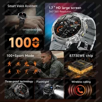 2025 New Military T-Rex 3 Ultra 1000mAh Battery Smart Watch IP68 Waterproof Flashlight Heart Rate Sports tracker Smartwatch Men - Image 6