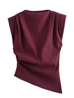 New European and American fashion simple pleated decorative shoulderless top - Image 2