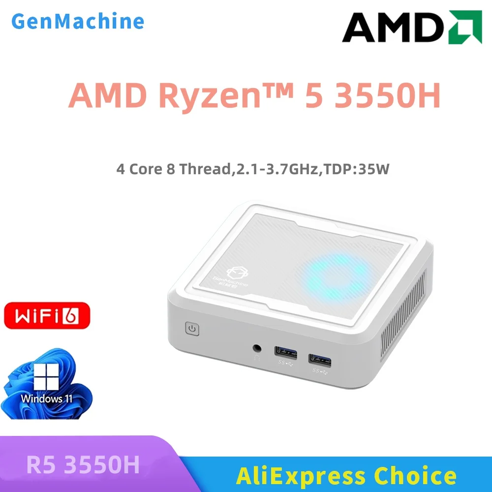 GenMachine AMD Ryzen™ 5 3550H Mini PC 4 Core 8 Thread 2.1-3.7GHz