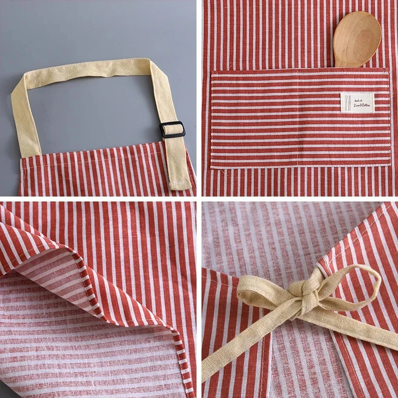 Linen Striped Apron Household Sleeveless Hanging Neck Adjustable Elasticity Kitchen Cooking Gardening Japanese Style