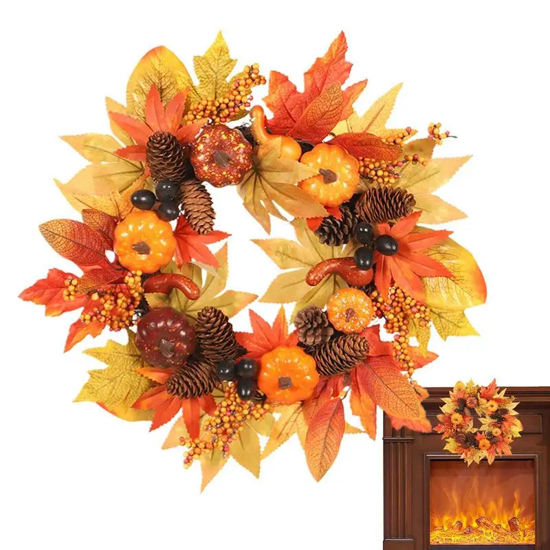 

Fall Wreaths For Front Door Thanksgiving Wreath Decorations Rustic Pine Cones Maples Leaf Farmhouse Seasonal Hanger Decor For