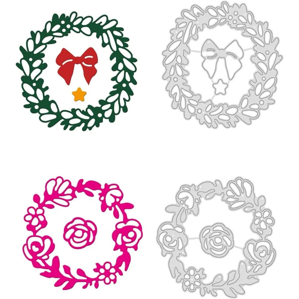 

2pcs Wreath Metal Cutting Dies Rose Flower Bow Die Cuts for DIY Scrapbooking Christmas Birthday Wedding Cards Making Album