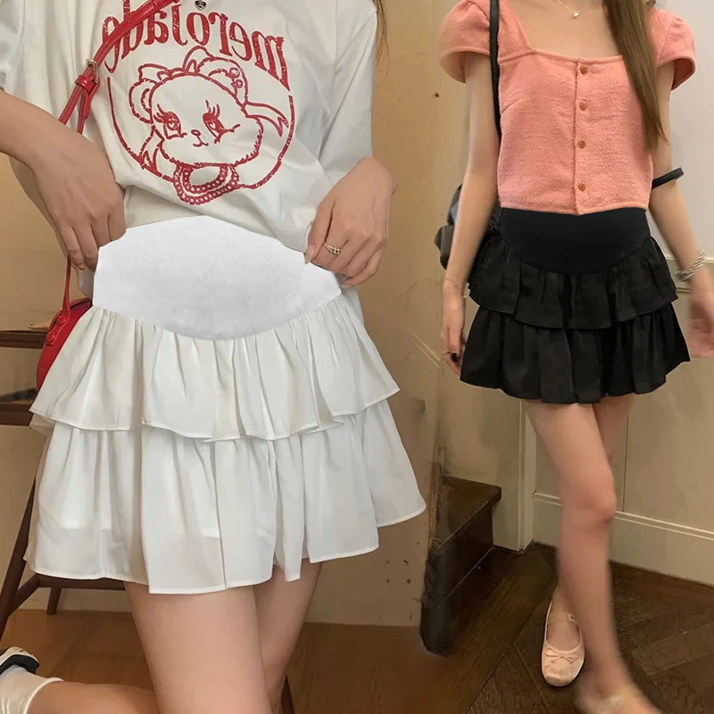 임산부용 섹시한 핫 미니 A 라인 스커트, 러플 케이크 스커트, 임산부 의류, 24SS Y2k 청소년 임신, 여름