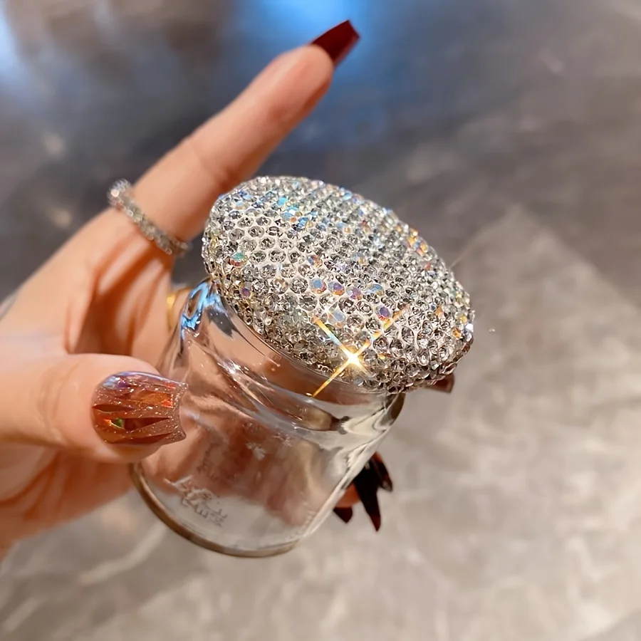 High-End Glass Storage Bottle Artificial Diamond-Encrusted Empty Bottle Portable Gold Bean Mini Object Storage Jar