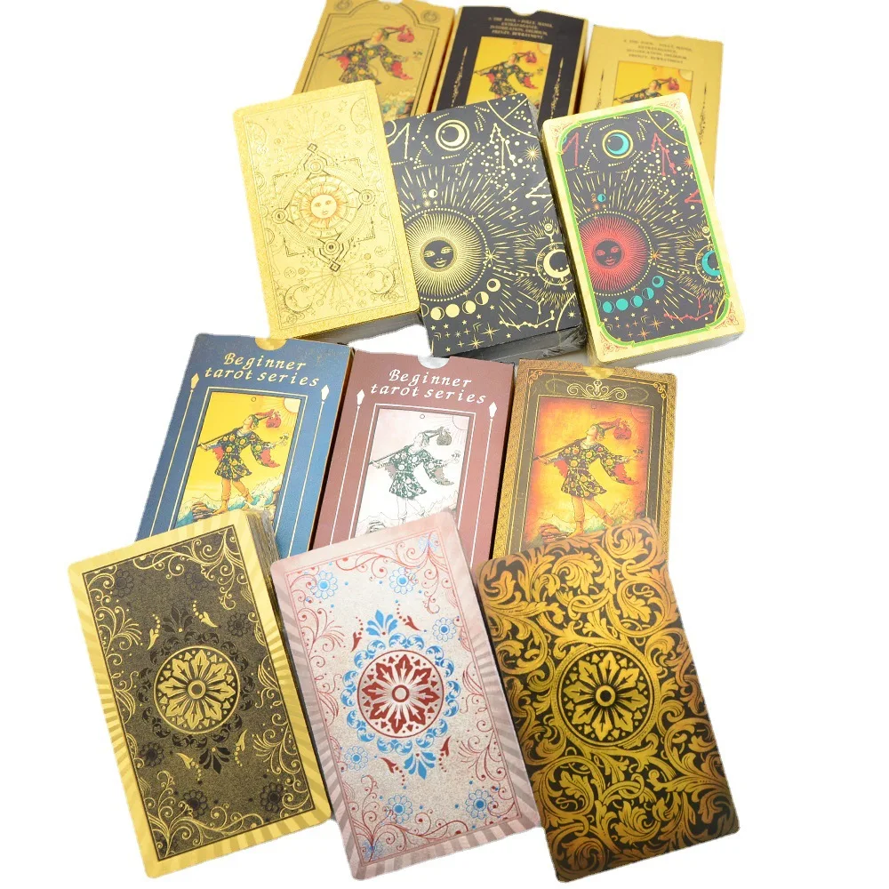 Weite Gold Foil Tarot Card PVC Waterproof Wear Resistant 12 * 7cm English Instruction Manual Entertainment Table Games