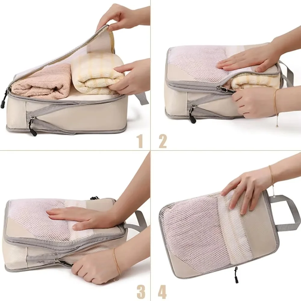 3-Piece Expandable Compression Packing Cube Set - Lightweight Travel Organizers
