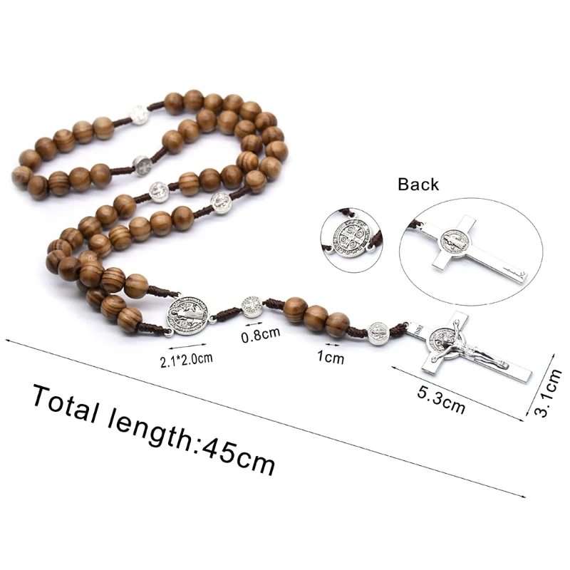Handmade Round Bead Rosary Necklace for Men with Cross Jesus Pendant