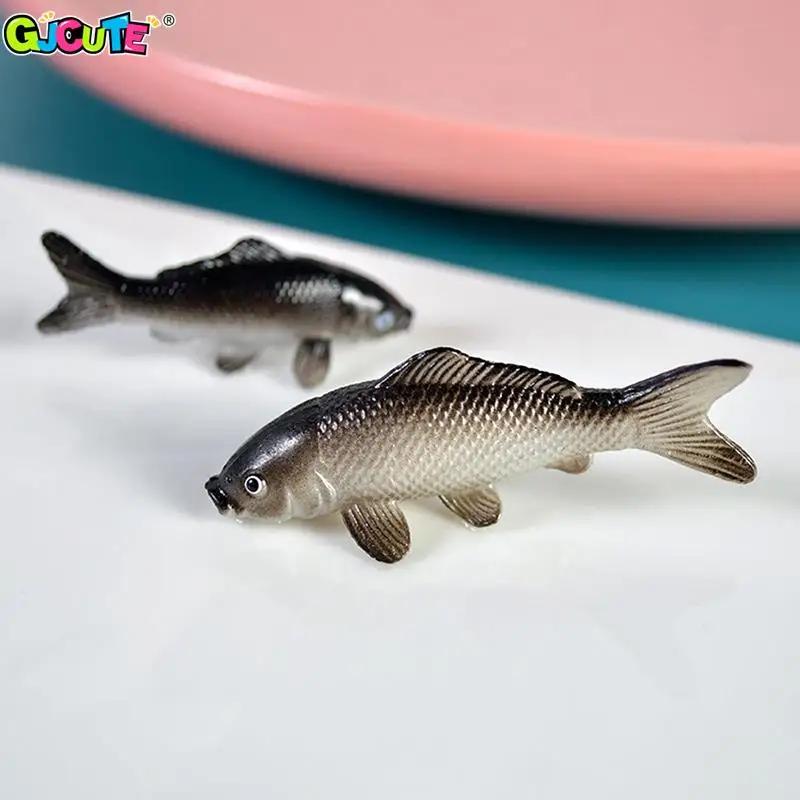 Doll House Miniature Carp Model Toy Simulation Koi Goldfish Fish Tank Fishing Net Rod Decor Doll Accessories Kids Play House Toy 3