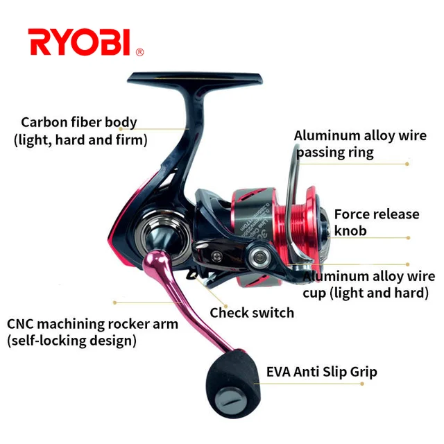 RYOBI 2022 New Carbon Fiber Body Spinning Fishing Reel 6+1BB Gear Ratio  6.2:1 Aluminum Alloy Spool For Freshwater Seawater - AliExpress