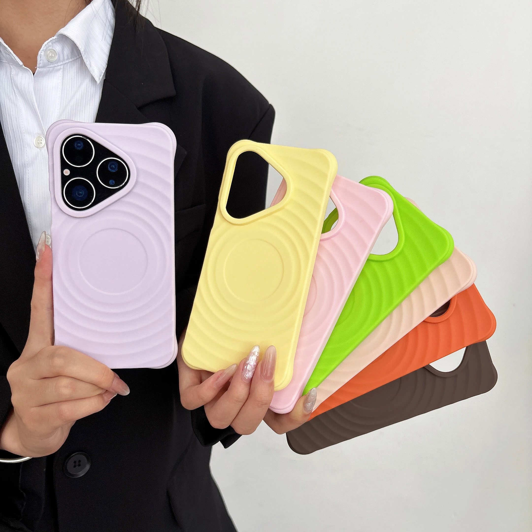 Wave Pattern Candy Color Shockproof Matte Phone Case with Protective Skin Cover