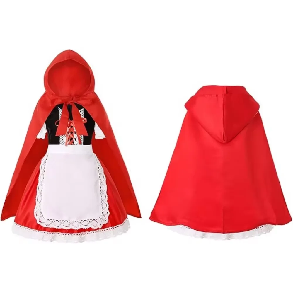 Fairy Tale Outfit Little Red Riding Hood Halloween Costume For Girl With Cape Princess Dress Christmas Children Performance Ball
