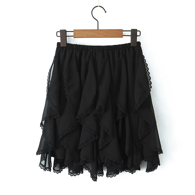 YENKYE New 2025 Women Lace Trim Layered Fairy A-line Skirt For Beach Party Club Streetwear Elastic High Waist Summer Skirts 2