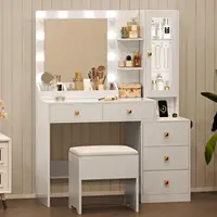 Vanity Desk with Mirror and Lights, White Makeup Vanity with 5 Drawers Hidden Jewelry Organizer& LED Glass Cabinet 3