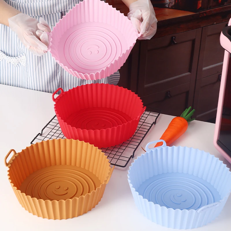 20cm Air Fryer Tray Oven Baking Tray Fried Basket Mat AirFryer Silicone Pot  Round Replacement Grill Pan Bakeware Pizza Pan