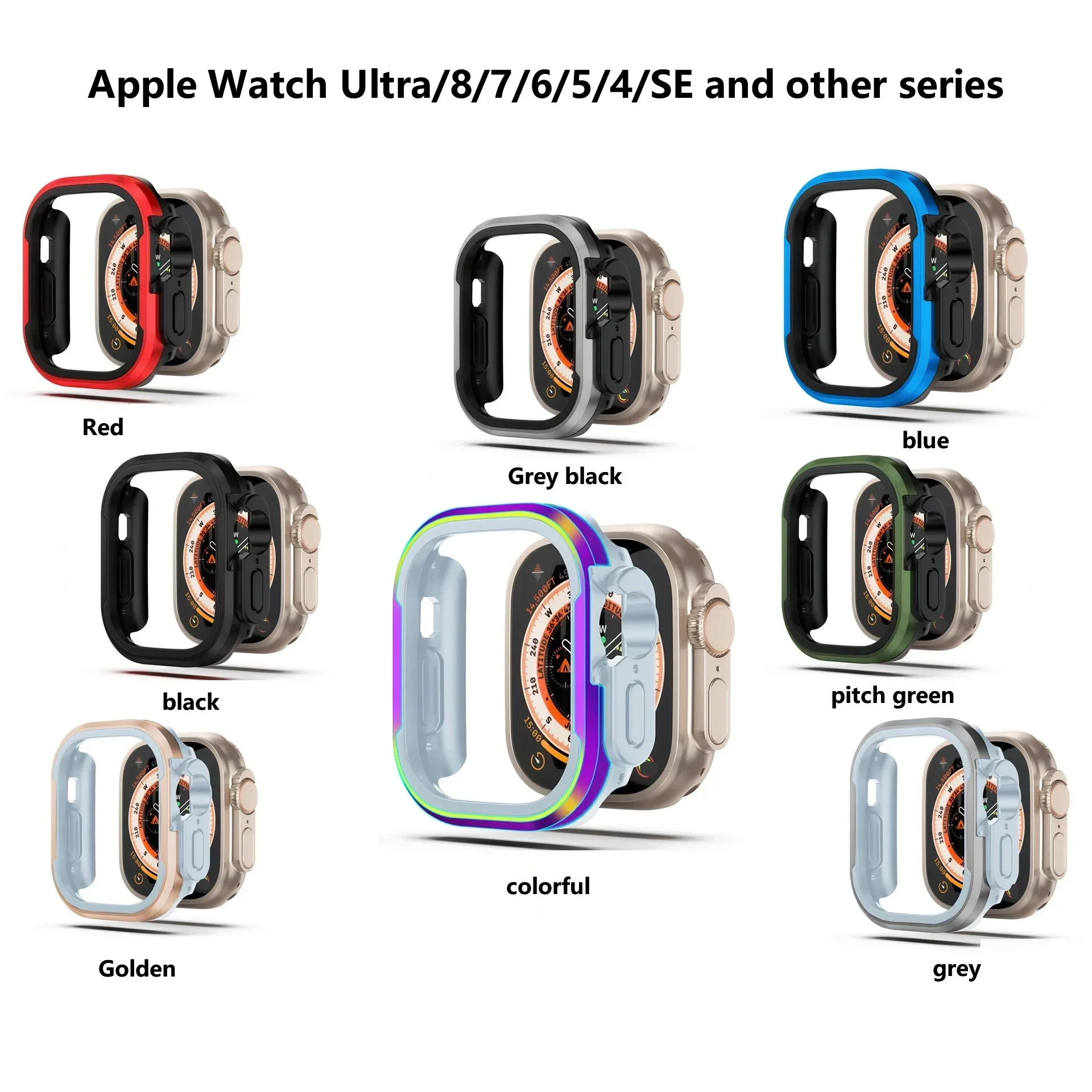 Premium Aluminum Alloy Apple Watch Case with Metal Frame & TPU Bumper Cover
