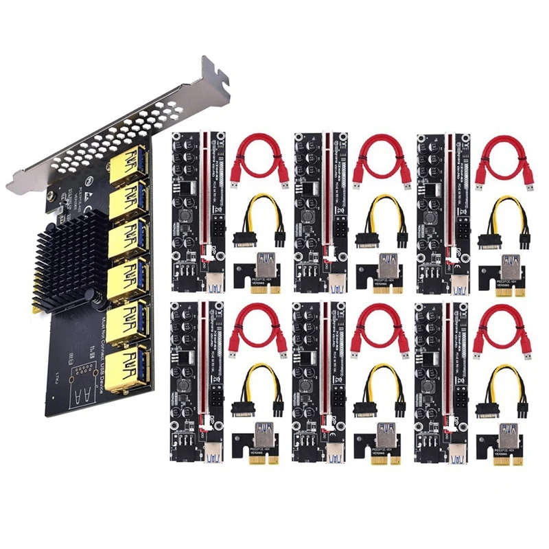 

PCI Express Multiplier PCIE 1 To 6 Port USB 3.0 Hub PCI Express 1X 4X 8X 16X VER011 PRO Extender Riser For BTC Mining