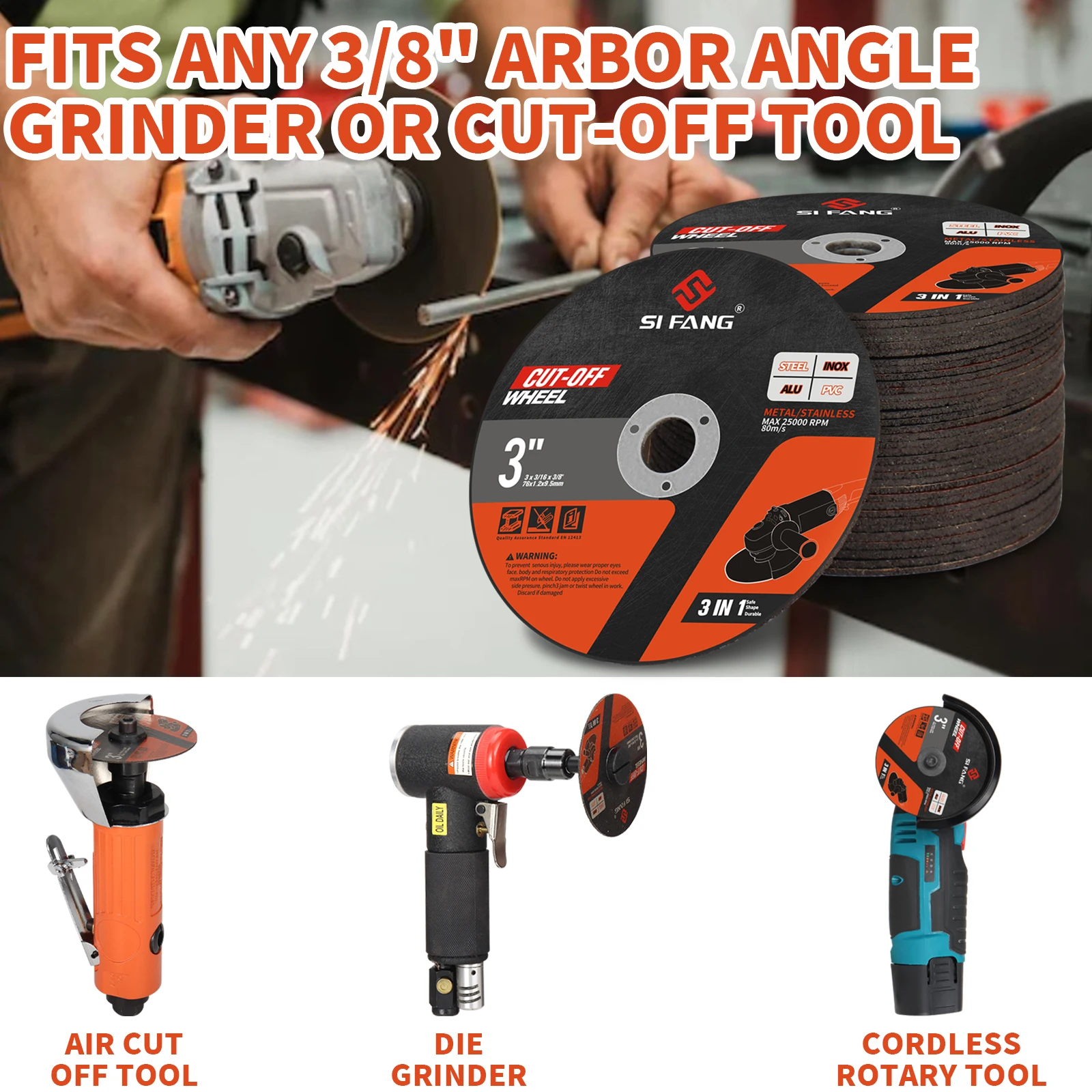 NuoDunco 3 Inch Cut Off Wheel With 1/4 Ste Ounting Andrel For Die Grinder, W3/8" Arbor Hole
