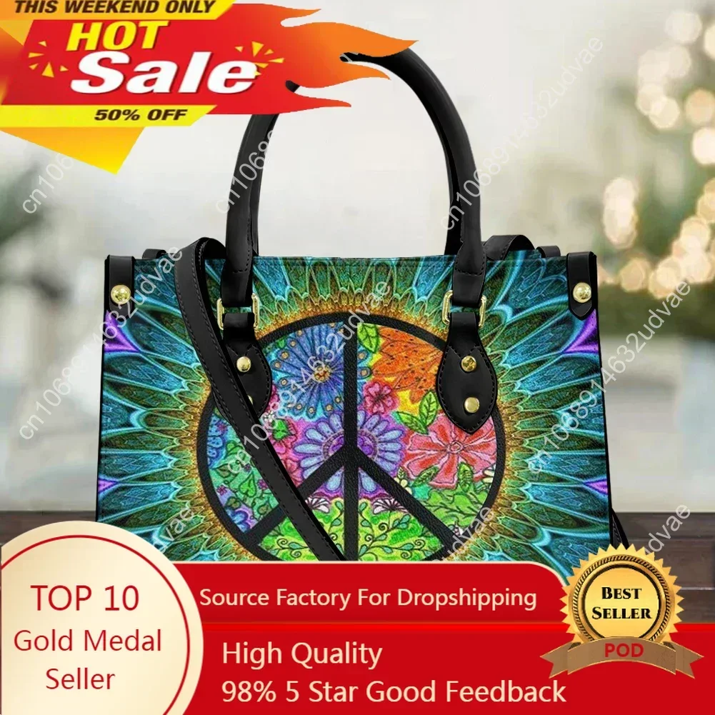 

Cywgift Women's bag 2023 Hippie Peace and Love Pattern Female Handbags Bag for Women Famous Brands Leather Shoulder Bags Purses