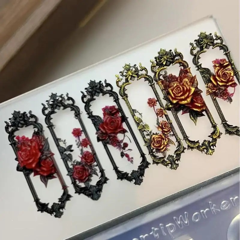 1pcs DIY 매니큐어 장식 도구 레트로 3D 네일 몰드 창틀 장미 꽃 프레임 네일 몰드 3D 조각 실리콘 템플릿