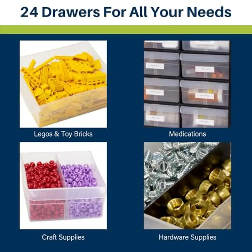 24-Drawer Plastic Storage Cabinet Garage Organization Lego Teacher Toolbox Makeup Organizer 20-Inch Unbreakable Stackable 3