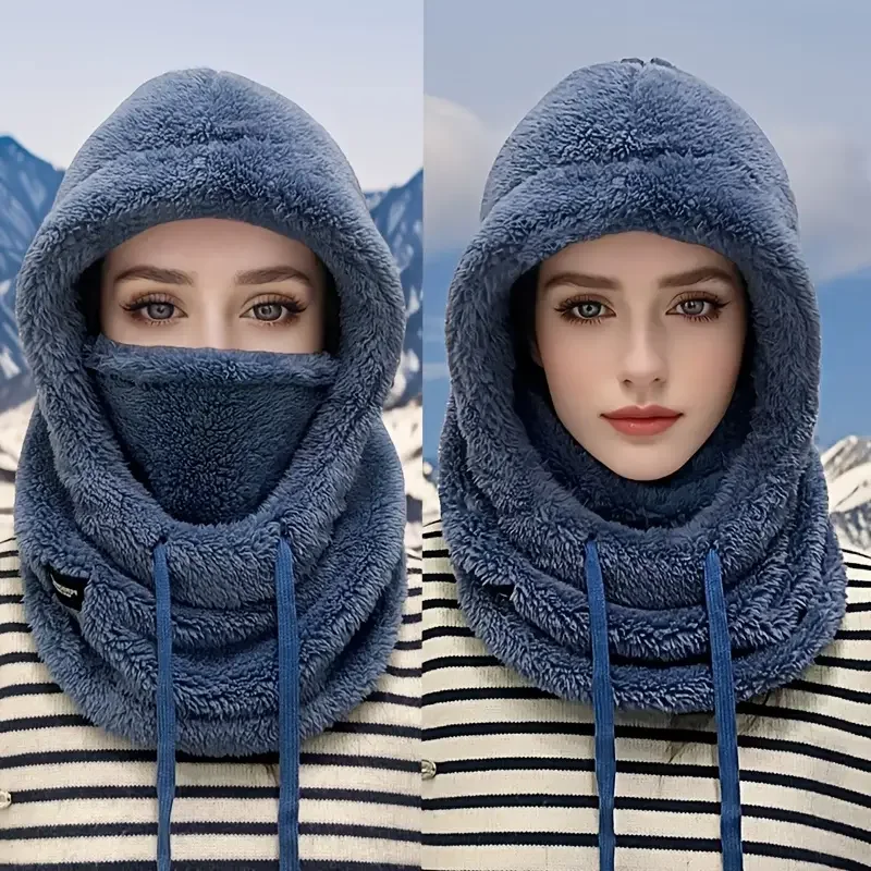 Plush Hood,Sherpa Ski Hood,Wind-Resistant Winter Face Mask,Fleece Ski Mask For Men And Women,Sherpa Hood